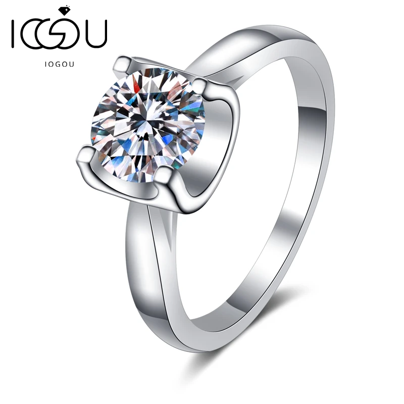 

IOGOU 0.5ct/1.0ct/2.0ct 925 Sterling Silver White Gold Plated D Color Moissanite Bull Head Solitaire Ring Women Wedding Jewelry