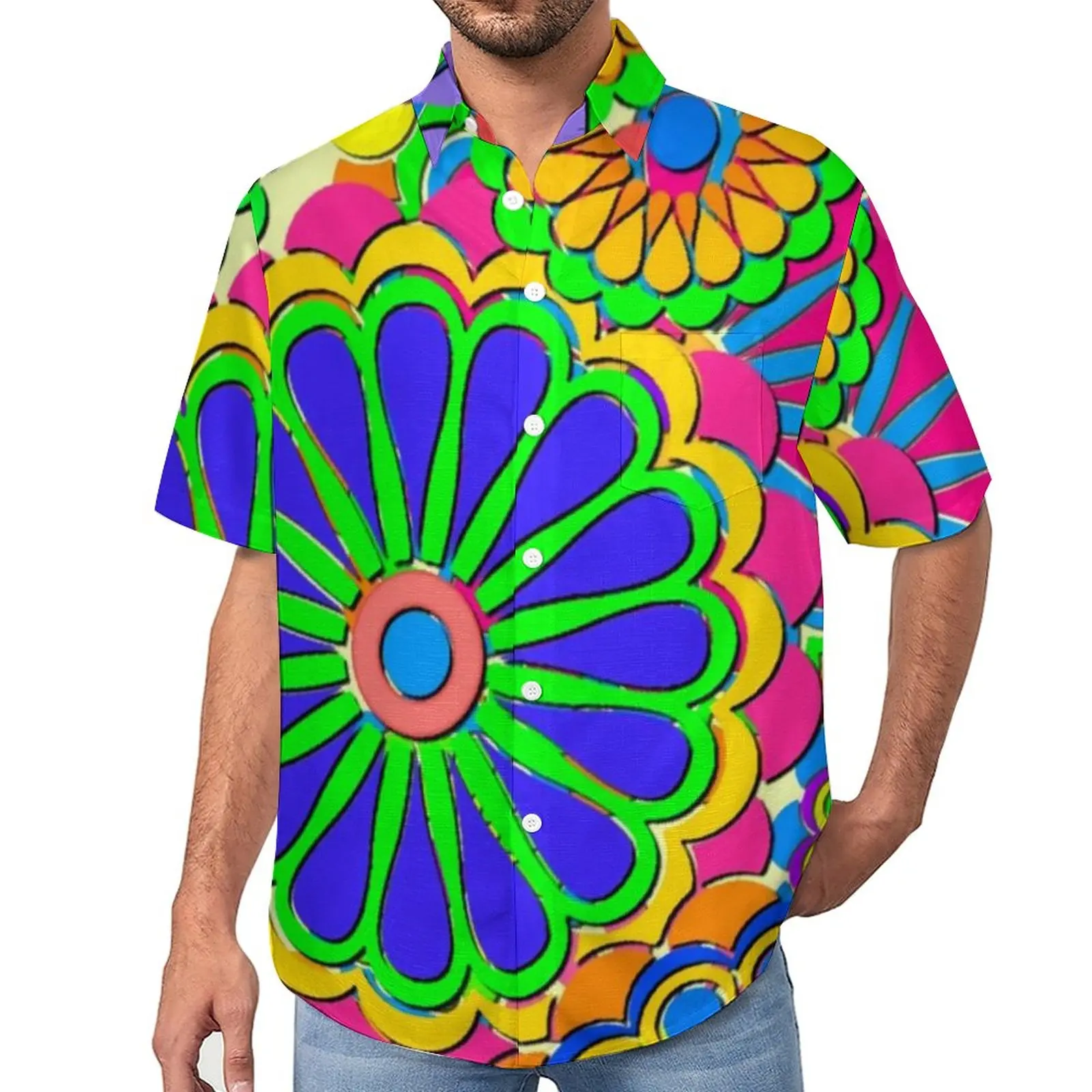 Colorful Flower Power Casual Shirt Bright Hippy Style Beach Loose Shirt Hawaii Vintage Blouses Short Sleeve Design Oversize Tops
Colorful Flower Power Casual Shirt Bright Hippy Style Beach Loose Shirt Hawaii Vintage Blouses Short Sleeve Design Oversize Tops