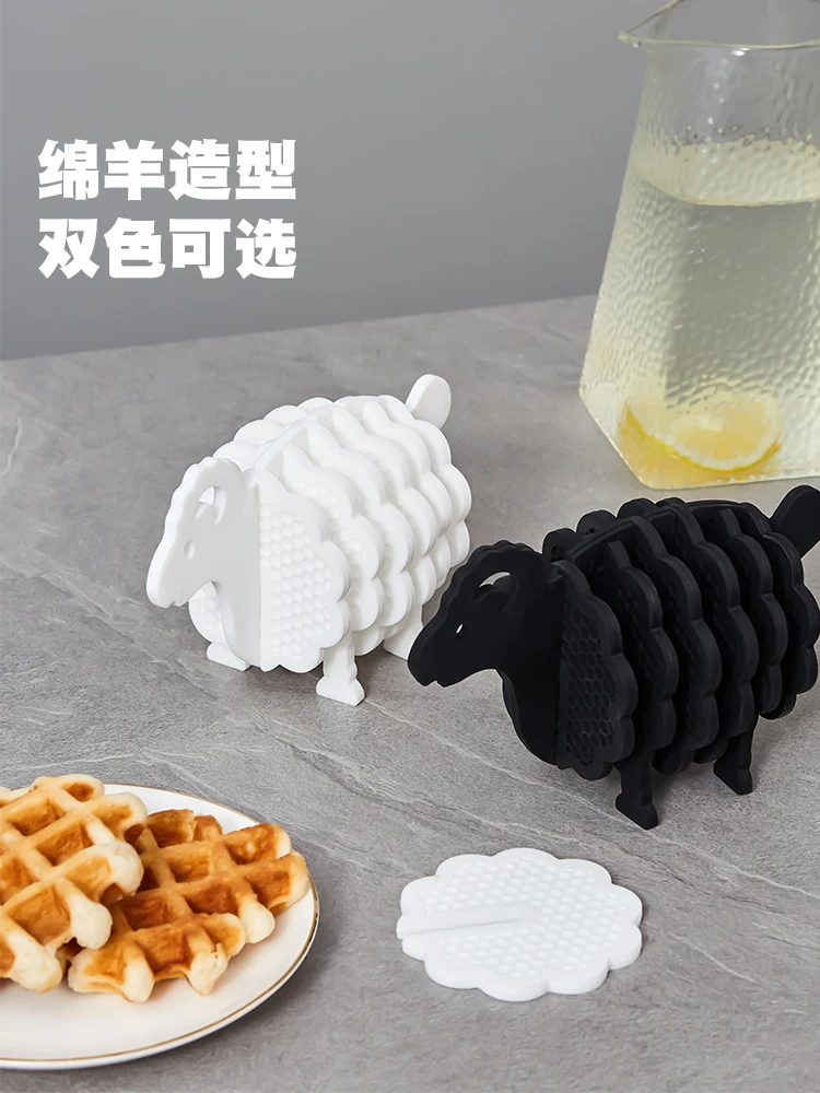 

Creative Sheep Coaster Ins Wind Silicone Non-Slip Heat Insulation Table Mat Light Luxury Anti-scalding Pot Placeat