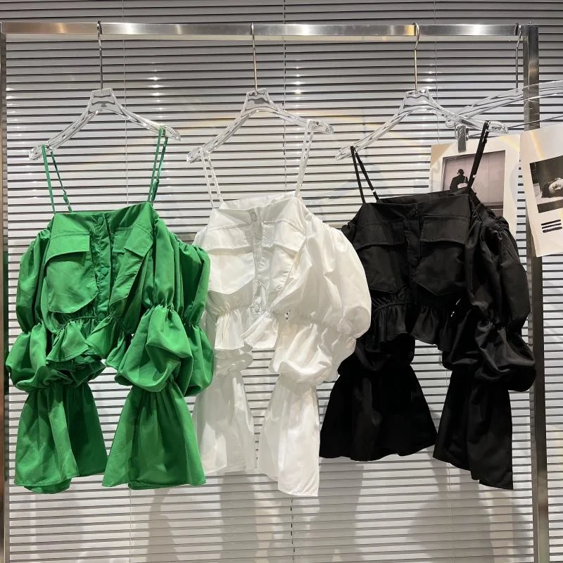 Lantern Sleeve Low Square Neck Off Shoulder Strap Drawstring Pleated Blouse Green Black White Summer Women Shirts
Lantern Sleeve Low Square Neck Off Shoulder Strap Drawstring Pleated Blouse Green Black White Summer Women Shirts