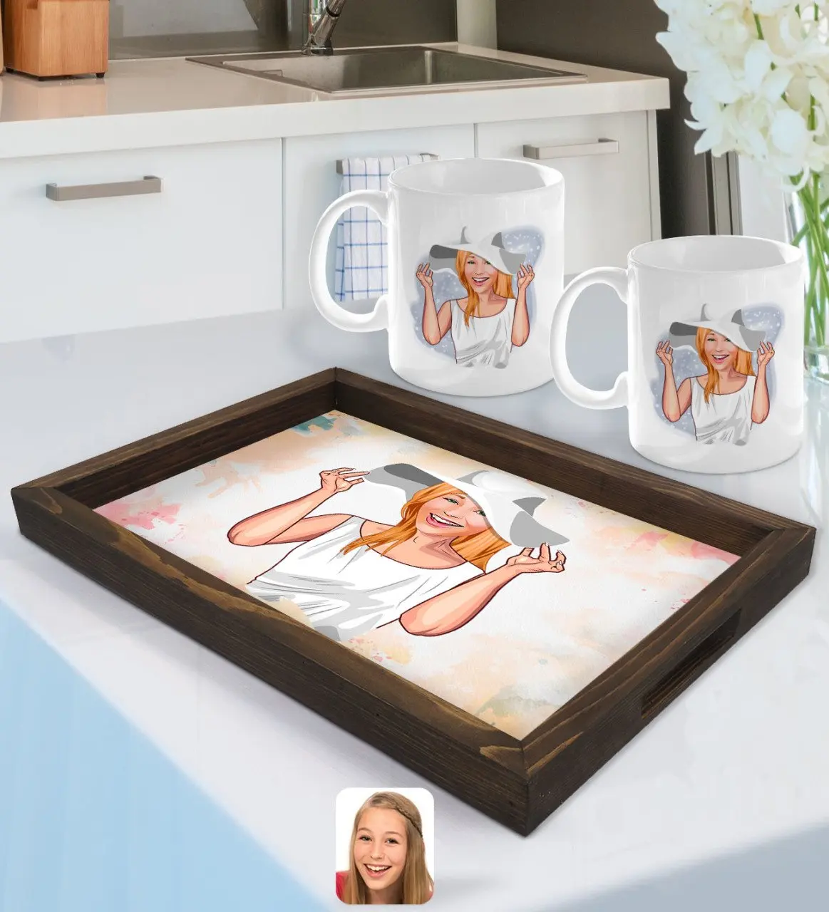 Персонализированная Женская карикатура поднос из натурального дерева и комплект из 2 кружек-20
Персонализированная Женская карикатура поднос из натурального дерева и комплект из 2 кружек-20