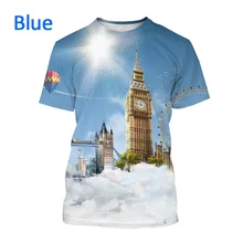 Mens London Big Ben printed short sleeved T-shirt, informal street clothing, large,