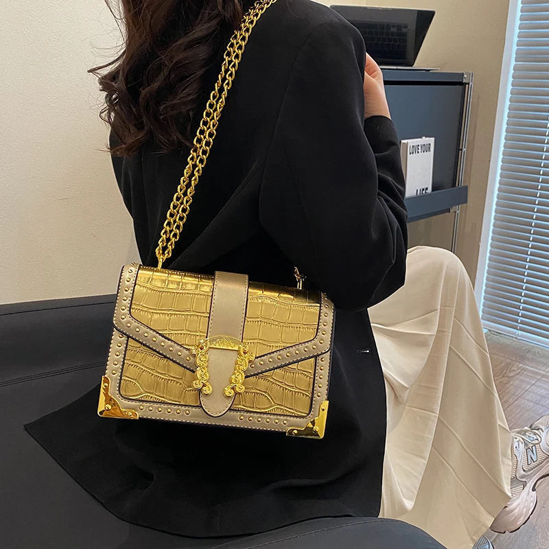 Elegant Sequins Ladies Handbag Small 2023 New Rivet Women's Shoulder Bag High-quality PU Leather Messenger Bags For Female Totes 
Elegant Sequins Ladies Handbag Small 2023 New Rivet Women's Shoulder Bag High-quality PU Leather Messenger Bags For Female Totes