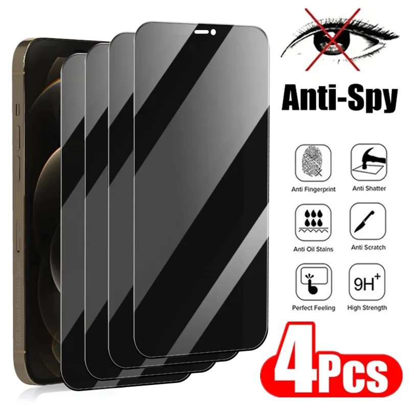 

4Pcs Privacy Screen Protector for iPhone 11 12 13 14 Pro Max X XR XS MAX 13Mini 12Mini 7 8 14 Plus Best Anti-spy Tempered Glass