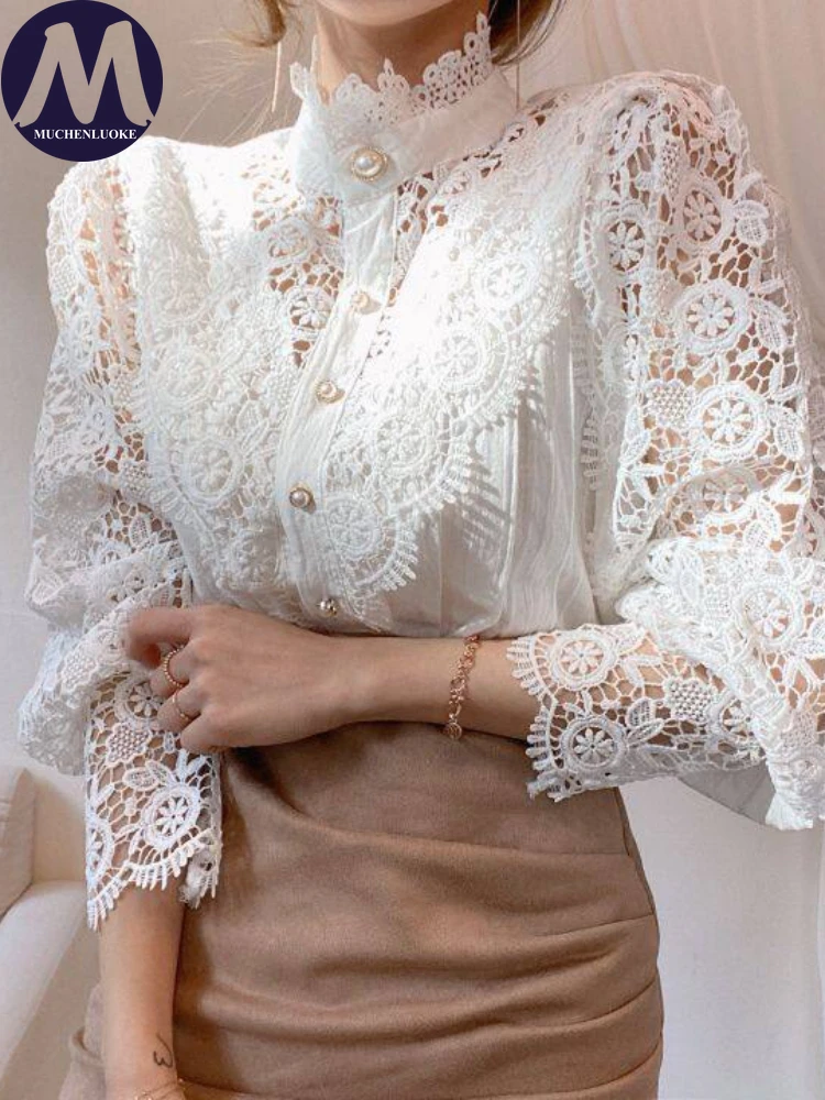 Blouse Women New Spring Summer 2023 Lantern Sleeve Stand Collar Casual Shirt Fashion Leisure Lace Hollowed Out Women's Shirts
Blouse Women New Spring Summer 2023 Lantern Sleeve Stand Collar Casual Shirt Fashion Leisure Lace Hollowed Out Women's Shirts