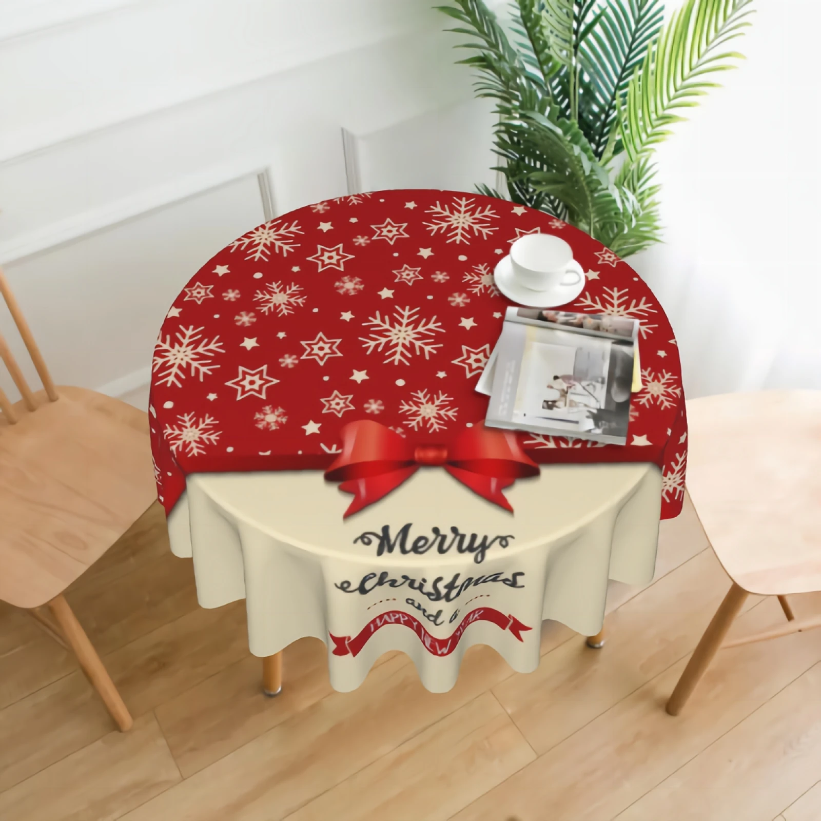 Snowflakes And A Ribbon Table Decoration for Party Merry Christmas Table Cloth, Happy New Year Tablecloth Round Table 60 Inch
Snowflakes And A Ribbon Table Decoration for Party Merry Christmas Table Cloth, Happy New Year Tablecloth Round Table 60 Inch
