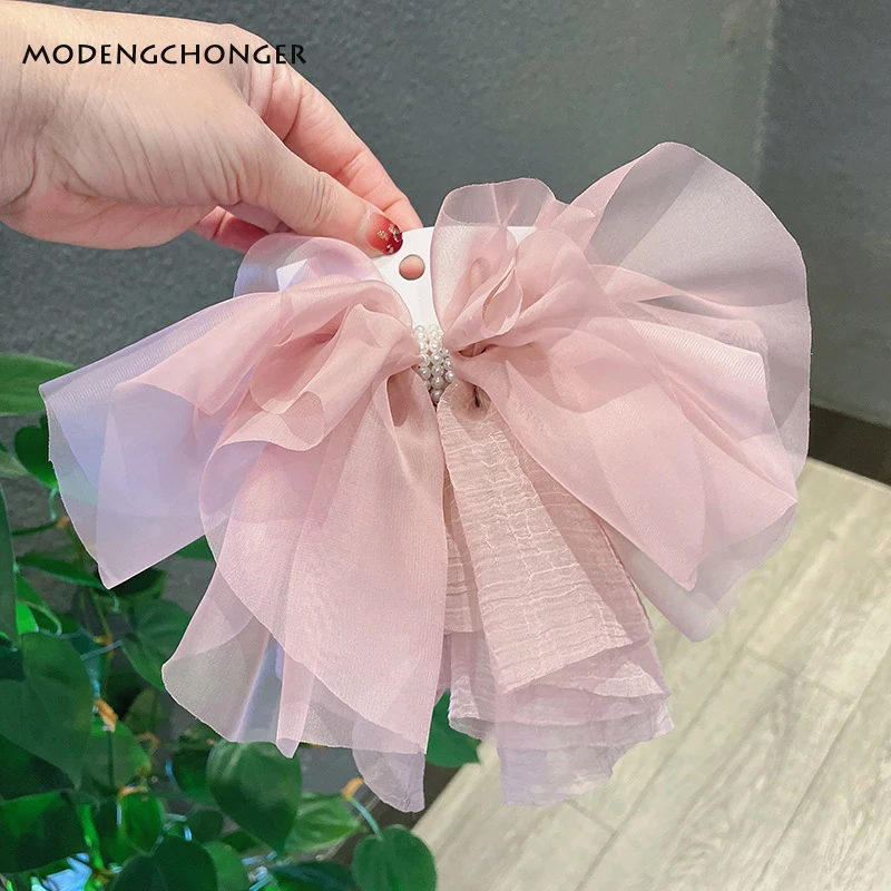 New Fashion Mesh Solid Color Bow Pearl Spring Clip Fairy Big Hair Clip For Women High Quality Girl Headdress Hair Accessories
New Fashion Mesh Solid Color Bow Pearl Spring Clip Fairy Big Hair Clip For Women High Quality Girl Headdress Hair Accessories