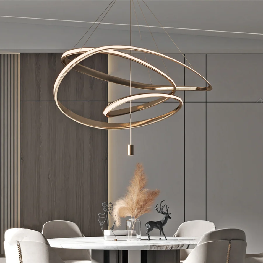 

2022 New Designer Light Luxury Postmodern Chandelier Living Room Dining Room Bedroom Model Showroom Home LED Ring Chandelier