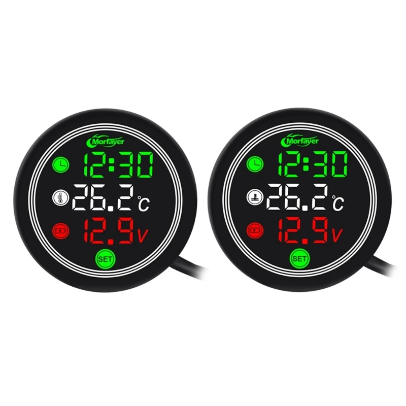 

2023 New 4 in 1 Timer Thermometer Voltmeter for 12V Motorcycle Motorbike Universal Waterproof Touch-Screen Voltage Meter