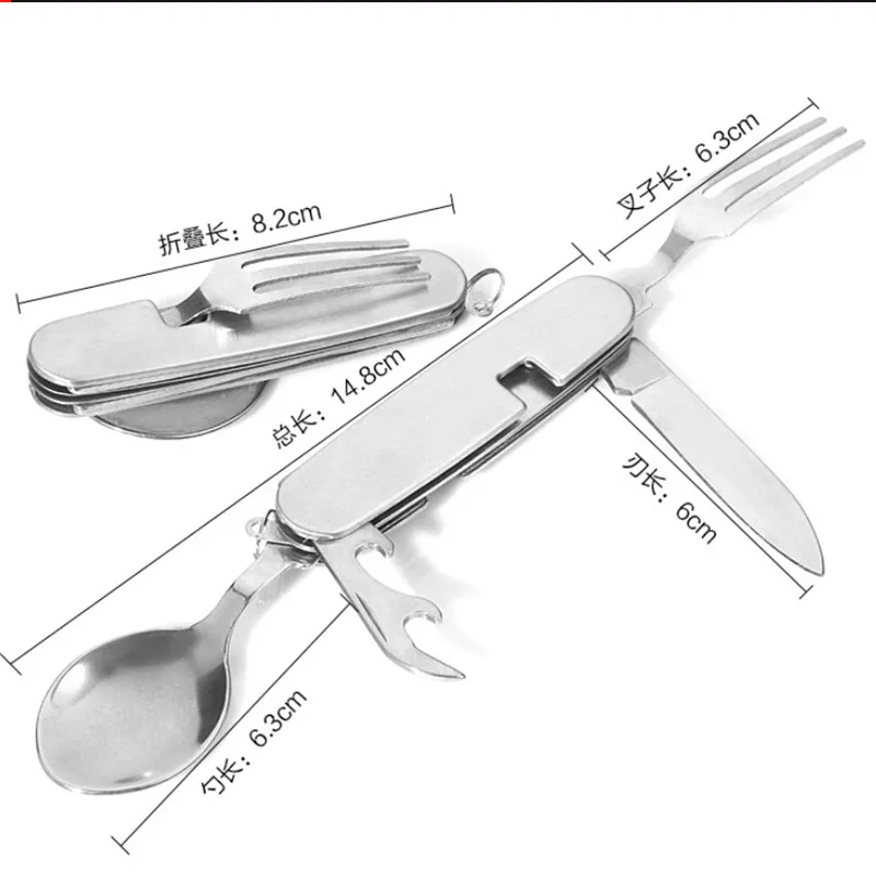 

4 в 1 походная посуда Складная Ложка Вилка открывалка из нержавеющей стали портативные карманные наборы для пешего туризма дорожная посуда