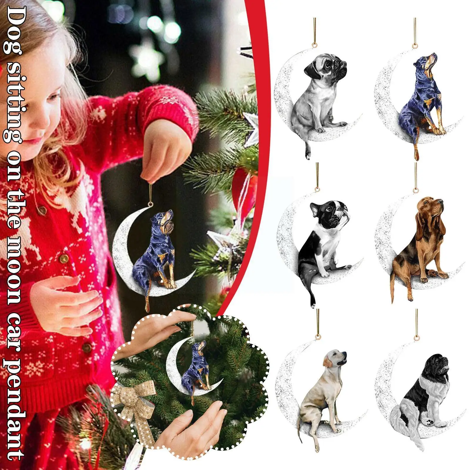 

2d Car Rearview Mirror Pendant Dog Pendant Sitting On Decor Hanging Keychain Ornament Teddy Cute Puppy Interior The Moon Pe N3m5