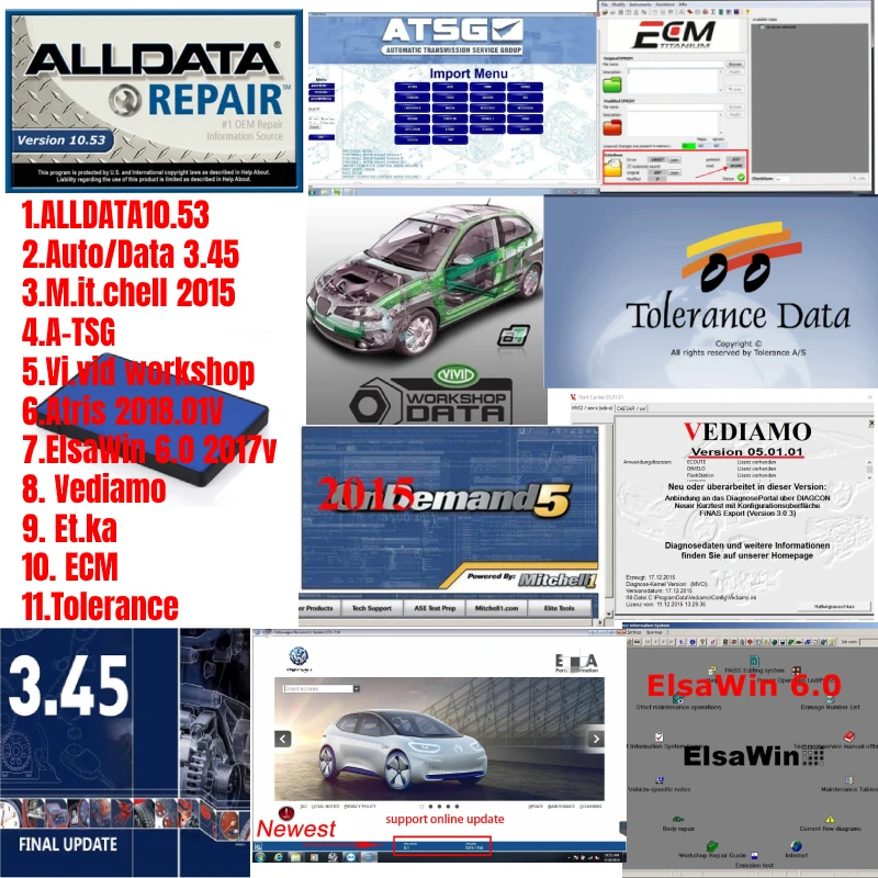 Alldata + Mit.chell + Auto.Data + ATSG + Vivid мастерская + Atris + elsawin + vidiamo + Et.ka + ECM + программное обеспечение для ремонта автомобилей
Alldata + Mit.chell + Auto.Data + ATSG + Vivid мастерская + Atris + elsawin + vidiamo + Et.ka + ECM + программное обеспечение для ремонта автомобилей