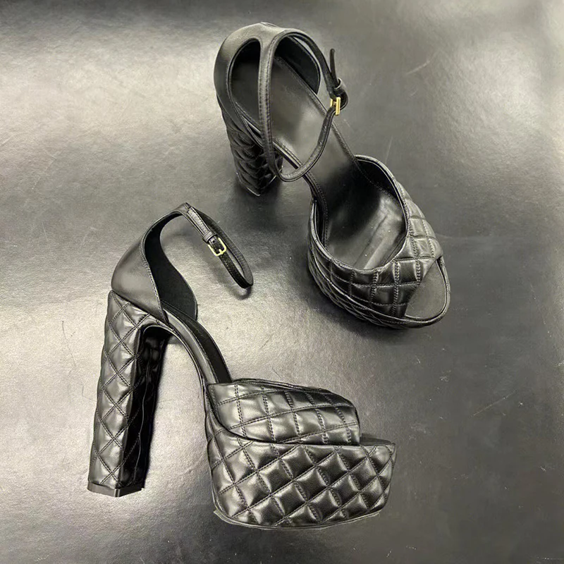 Rhombus Pattern Platform Fish Mouth Sandals Fashion Design Catwalk Super High Heel Retro Sandals Thick Heel Ankle Buckle Sandals
Rhombus Pattern Platform Fish Mouth Sandals Fashion Design Catwalk Super High Heel Retro Sandals Thick Heel Ankle Buckle Sandals