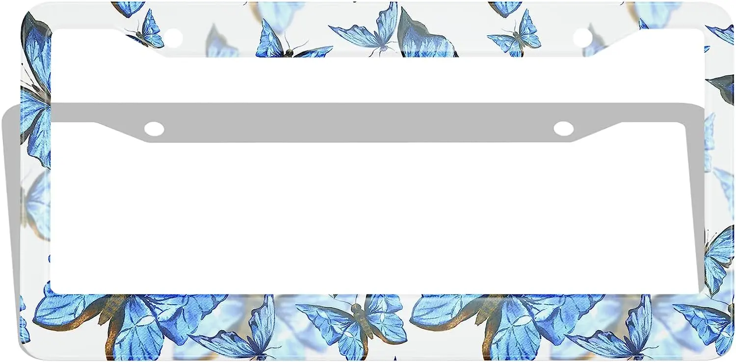 

Blue Butterflies License Plate Cover Watercolor Wings Vintage Nature Beauty Personalized License Plate Frames Fits Standard US