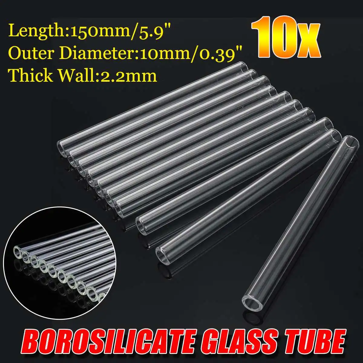 Трубка из боросиликатного стекла толщиной 150 мм OD 10 мм 2,2 мм, 10 шт.
Трубка из боросиликатного стекла толщиной 150 мм OD 10 мм 2,2 мм, 10 шт.