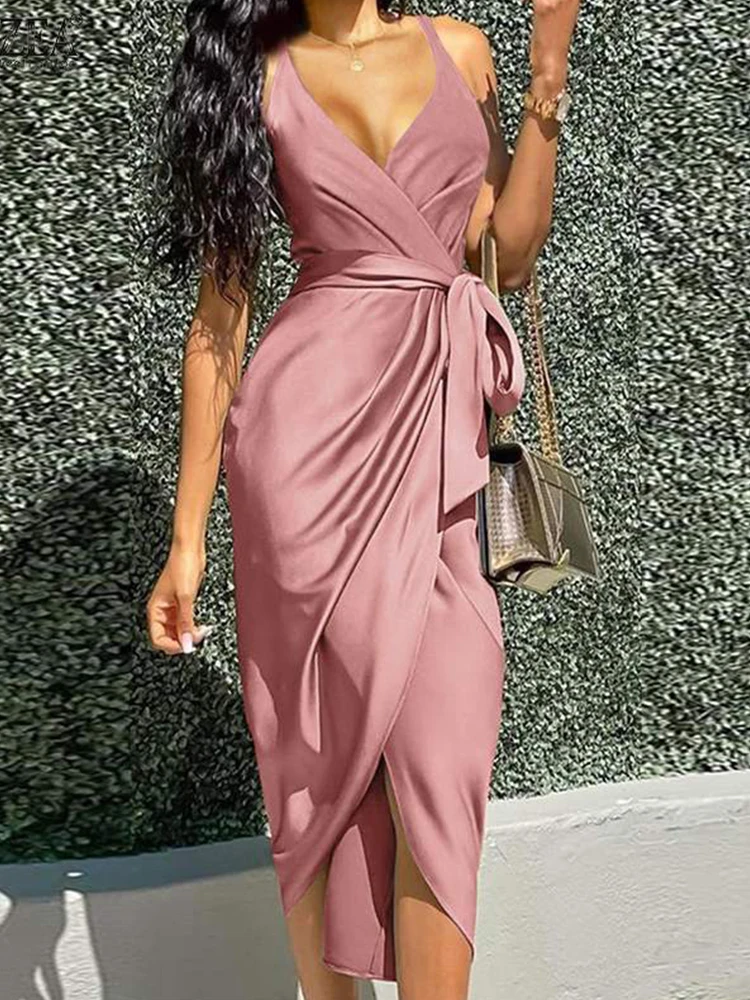 2022 Sleeveless V Neck Irregular Long Satin Dresses Fashion New Women Sexy Draped Dresses Commute Tie-up Bow Evening Party Dress
2022 Sleeveless V Neck Irregular Long Satin Dresses Fashion New Women Sexy Draped Dresses Commute Tie-up Bow Evening Party Dress
