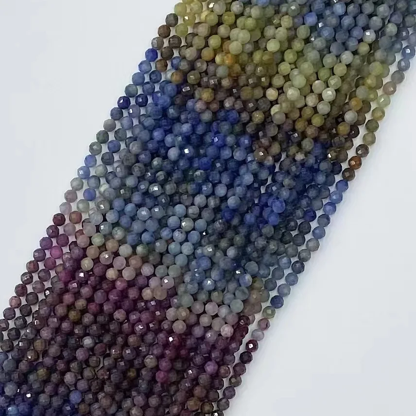 

Icnway natural 2mm 3mm 4mm sapphire round faceted 39cm beads for jewellery making