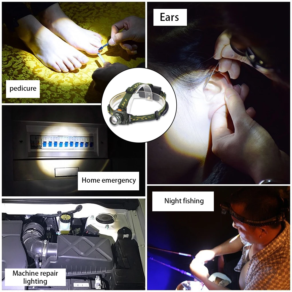 Налобный фонарь для педикюра, налобный фонарь с датчиком движения, налобный фонарь для ремонта, осмотра, Регулируемый зум для рыбалки