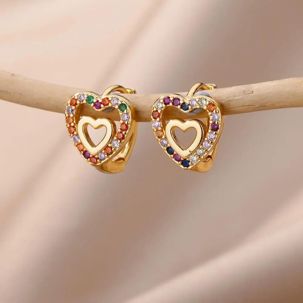 Cute Rainbow Zircon Heart Hoop Earrings For Women Stainless Steel Earrings Korean Fashion Jewelry Friendship Gifts brincos
Cute Rainbow Zircon Heart Hoop Earrings For Women Stainless Steel Earrings Korean Fashion Jewelry Friendship Gifts brincos