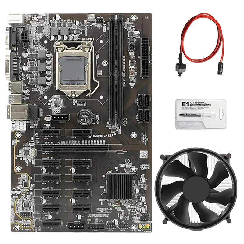 B250 BTC Mining Motherboard With CPU Cooling Gan+Switch Line+Thermal Grease 12 PCIE Slot LGA1151 DDR4 DIMM SATA3.0 12GPU
B250 BTC Mining Motherboard With CPU Cooling Gan+Switch Line+Thermal Grease 12 PCIE Slot LGA1151 DDR4 DIMM SATA3.0 12GPU