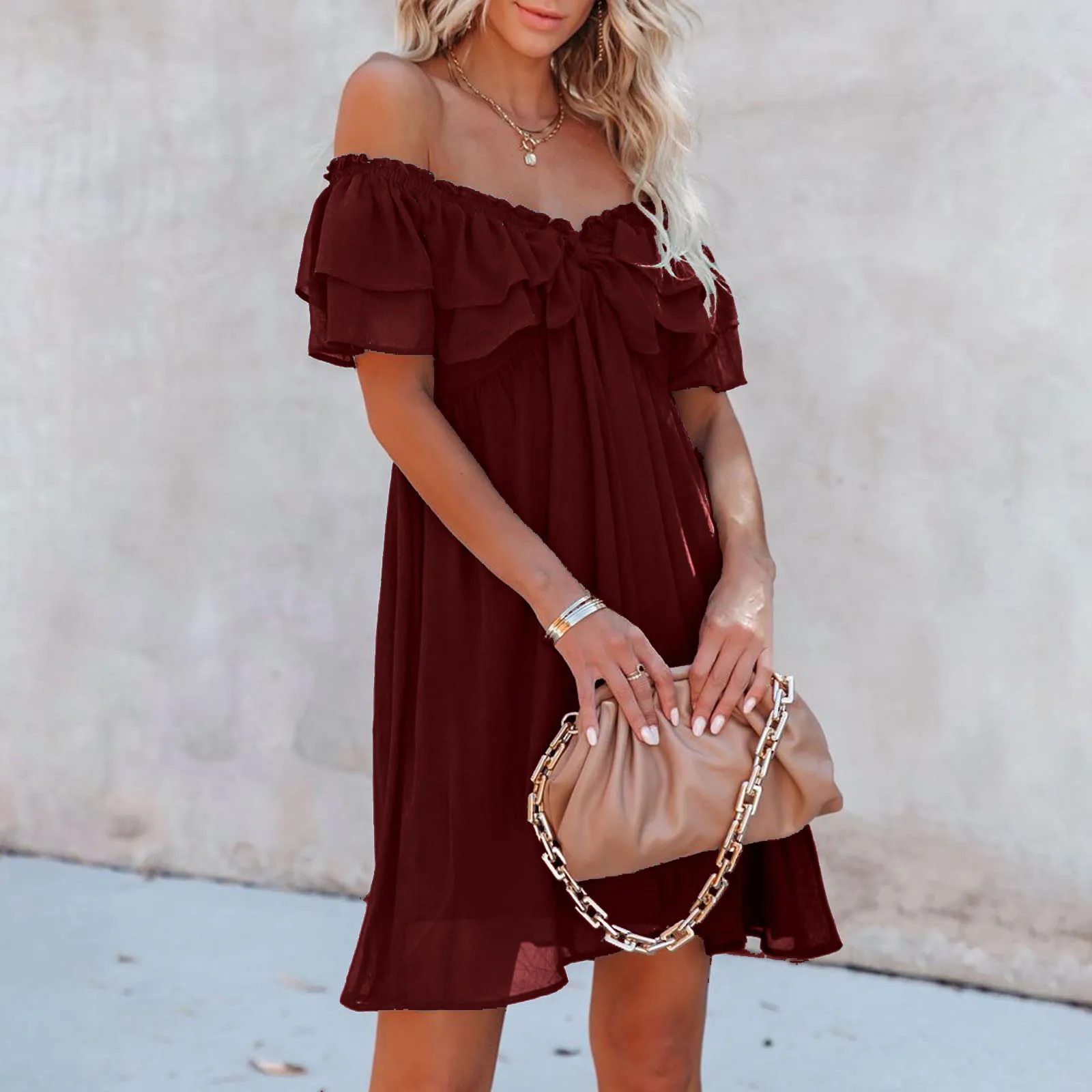 Womens Sexy Off Shoulder Dresses Casual Loose Party Beach Cocktail Double Layer Ruffle Chiffon Dress Boho Dress Holiday Vestidos
Womens Sexy Off Shoulder Dresses Casual Loose Party Beach Cocktail Double Layer Ruffle Chiffon Dress Boho Dress Holiday Vestidos