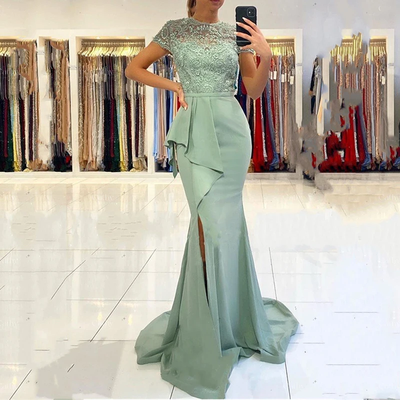 HAOWEN Chiffon Mermaid Evening Dresses 2022 O-Neck Short Sleeve Button Floor-Length Court Prom Party Gowns Robe De Soiree
HAOWEN Chiffon Mermaid Evening Dresses 2022 O-Neck Short Sleeve Button Floor-Length Court Prom Party Gowns Robe De Soiree