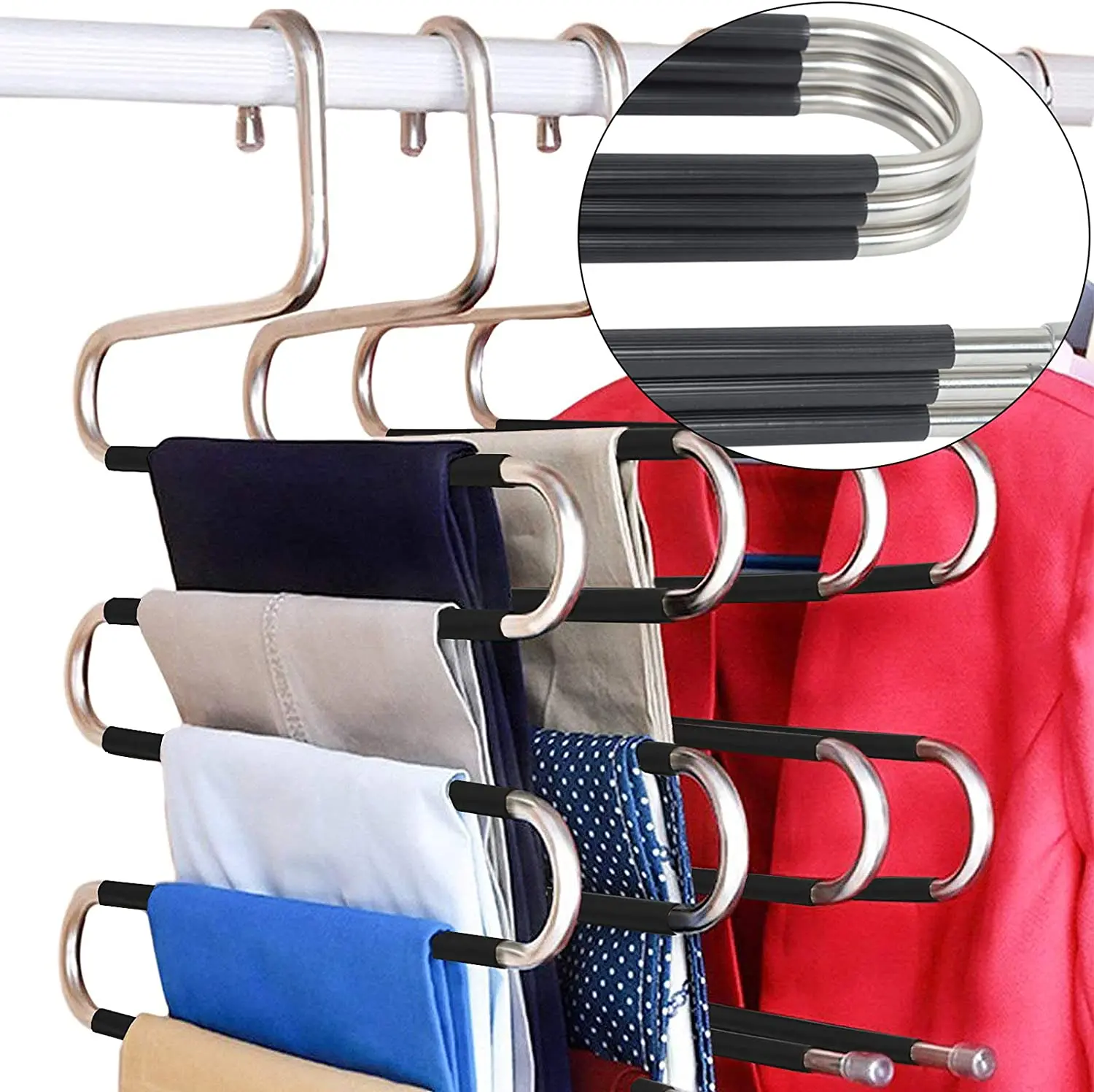 Pant Hangers Space Saving,Stainless Steel Trouser Hangers, S Hangers for Jeans Multifunction Shelves Closet Storage Organizer
Pant Hangers Space Saving,Stainless Steel Trouser Hangers, S Hangers for Jeans Multifunction Shelves Closet Storage Organizer