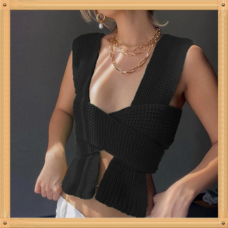 2023 Sleeveless Knitted Crop Sweater Sexy Autumn Summer Fashion Vest Black/White/Green Casual White Jumper Top Female Pullover 
2023 Sleeveless Knitted Crop Sweater Sexy Autumn Summer Fashion Vest Black/White/Green Casual White Jumper Top Female Pullover