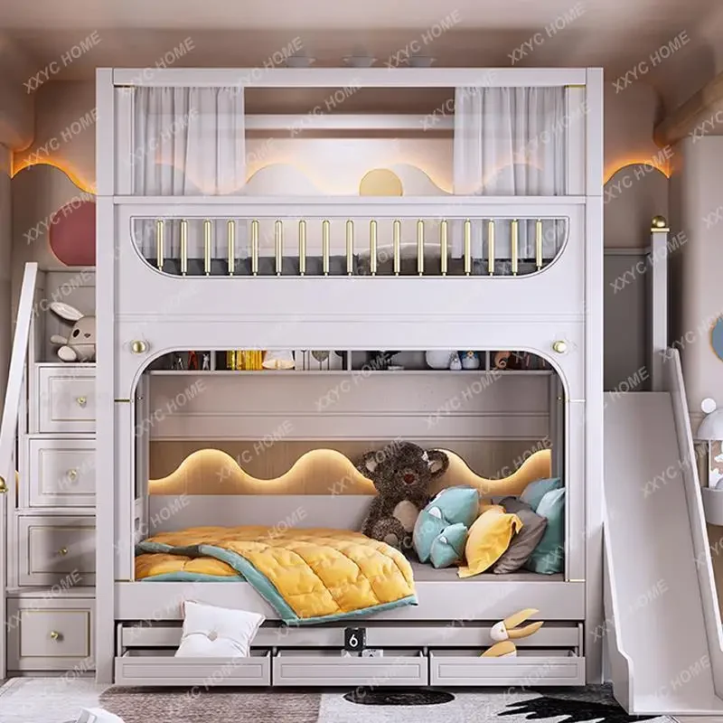 

Роскошная многофункциональная детская двухъярусная кровать с защитным забором от 5 до 8 лет, мебель для детской спальни, большая кровать для хранения для детей