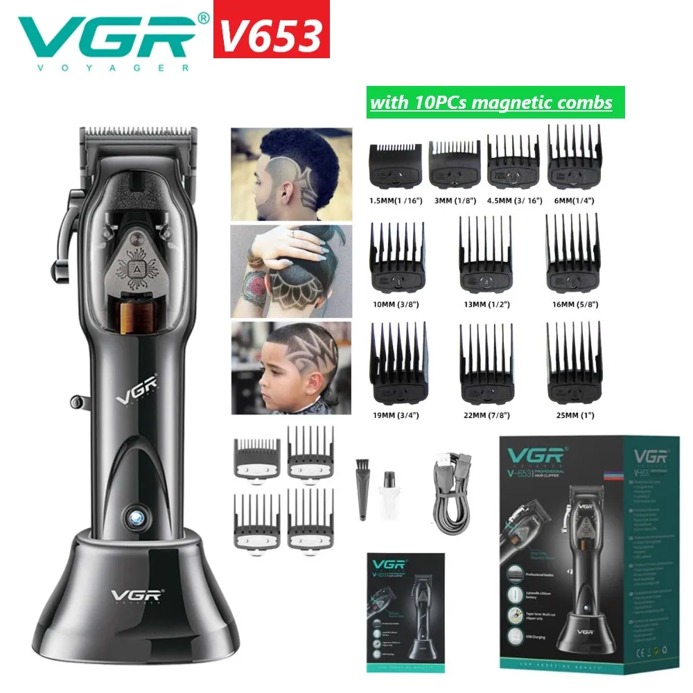 VGR DLC Blade Hair Clipper Professional 9000RPM Magnetic Motor Hair Trimmer Barber Clipper with 10PC Magnetic Comb for Men V653
VGR DLC Blade Hair Clipper Professional 9000RPM Magnetic Motor Hair Trimmer Barber Clipper with 10PC Magnetic Comb for Men V653
