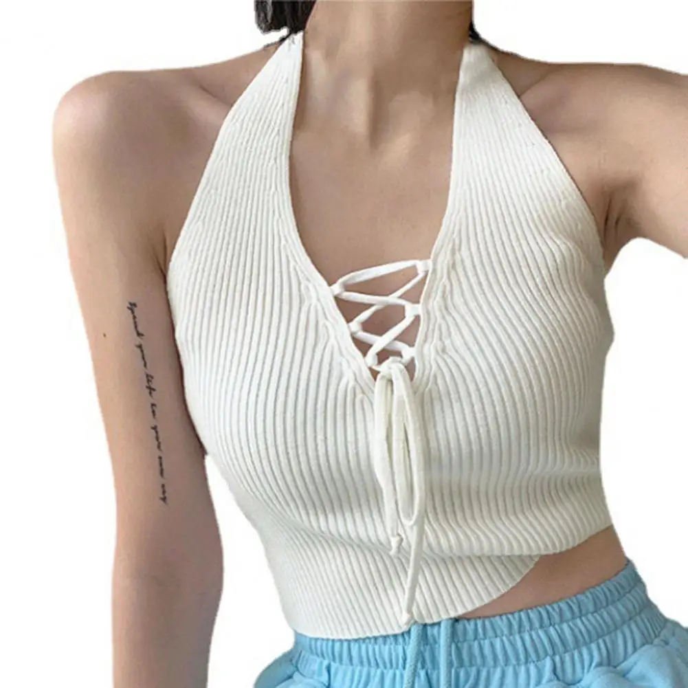 Women Hollow Out Ribbed Halter Camis Tank Tops V-neck Backless Front Lace-up Crop Top Knitted Camisole Blouse Female Clothing
Women Hollow Out Ribbed Halter Camis Tank Tops V-neck Backless Front Lace-up Crop Top Knitted Camisole Blouse Female Clothing