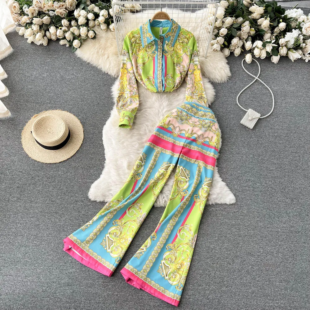 Pajamas Long-sleeved Set Pants Fashion Printed European American And Set 2-piece Suit Wide-leg Lapel Women Pijama And Thin Loose
Pajamas Long-sleeved Set Pants Fashion Printed European American And Set 2-piece Suit Wide-leg Lapel Women Pijama And Thin Loose