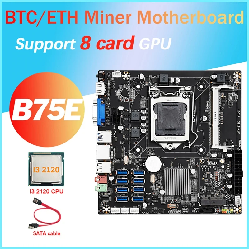 NEW-B75E 8 Card BTC Mining Motherboard+I3 2120 CPU+SATA Cable 8XUSB3.0 To Pcle 1X GPU Slot B75 Chip LGA1155 DDR3 MSATA+VGA
NEW-B75E 8 Card BTC Mining Motherboard+I3 2120 CPU+SATA Cable 8XUSB3.0 To Pcle 1X GPU Slot B75 Chip LGA1155 DDR3 MSATA+VGA