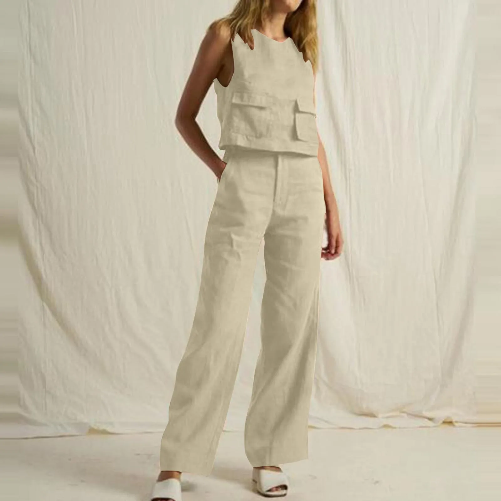 Summer Loose O-Neck Top Wide Leg Pants Two Piece New Elegant Pullover Pants Summer Suit Women Harajuku Style Cotton Linen Suit
Summer Loose O-Neck Top Wide Leg Pants Two Piece New Elegant Pullover Pants Summer Suit Women Harajuku Style Cotton Linen Suit