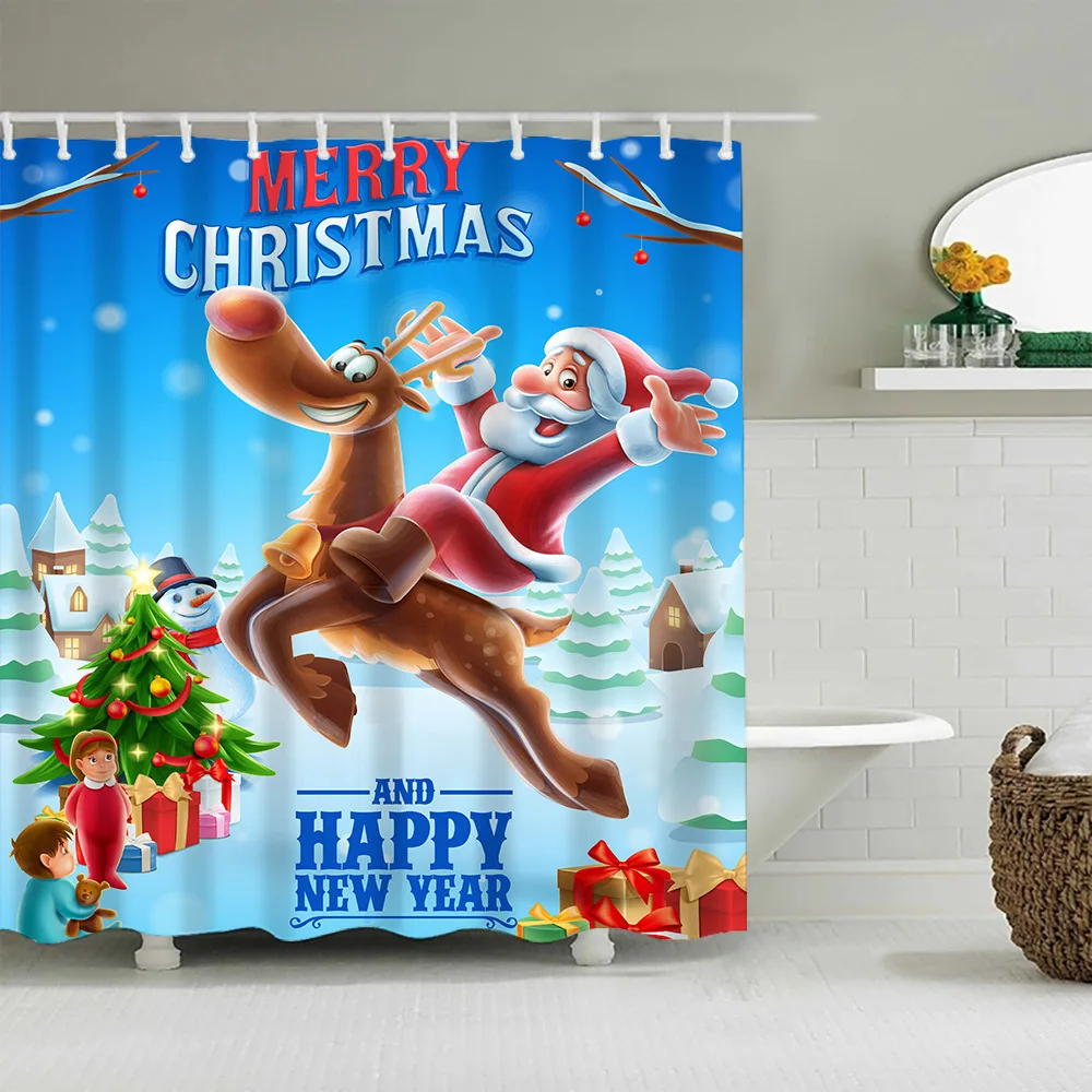 

Claus Moose Snowman Pattern Shower Curtain Bathroom Curtain Fabric Waterproof Washable Bath Curtains Merry Christmas Santa