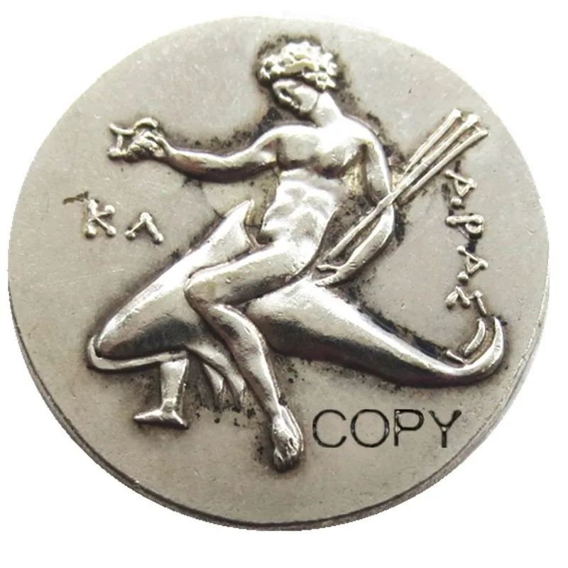 Серебряная копия монеты Didrachm от Тараса 315 г. до н.э.
Серебряная копия монеты Didrachm от Тараса 315 г. до н.э.