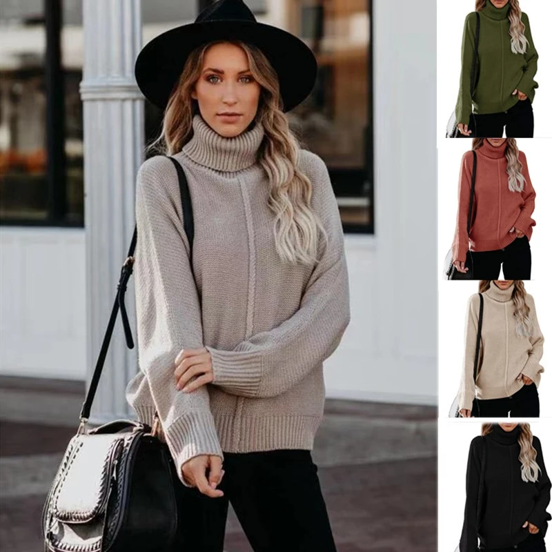 NEW-Women High Collar Knit Sweater Casual Loose Solid Color Knit Pullover Long Sleeve Sweater
NEW-Women High Collar Knit Sweater Casual Loose Solid Color Knit Pullover Long Sleeve Sweater