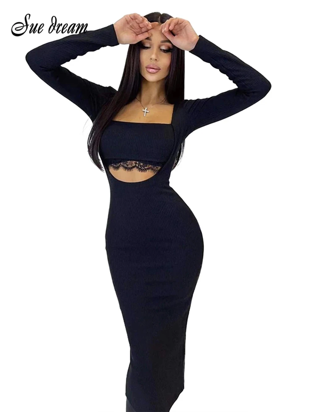 2022 Women Winter Style Sexy Long Sleeve Key Hole Lace Midi Black Bodycon Bandage Dress Elegant Evening Party Dress Vestido
2022 Women Winter Style Sexy Long Sleeve Key Hole Lace Midi Black Bodycon Bandage Dress Elegant Evening Party Dress Vestido