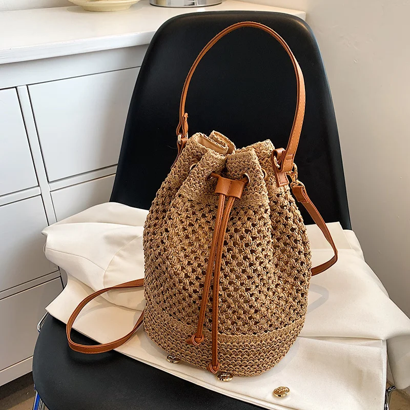 Drawstring Women's Straw Bucket Bag Summer Woven Shoulder Bags Purse Beach Handbag Trends Straw Handbags Casual Bag
Drawstring Women's Straw Bucket Bag Summer Woven Shoulder Bags Purse Beach Handbag Trends Straw Handbags Casual Bag