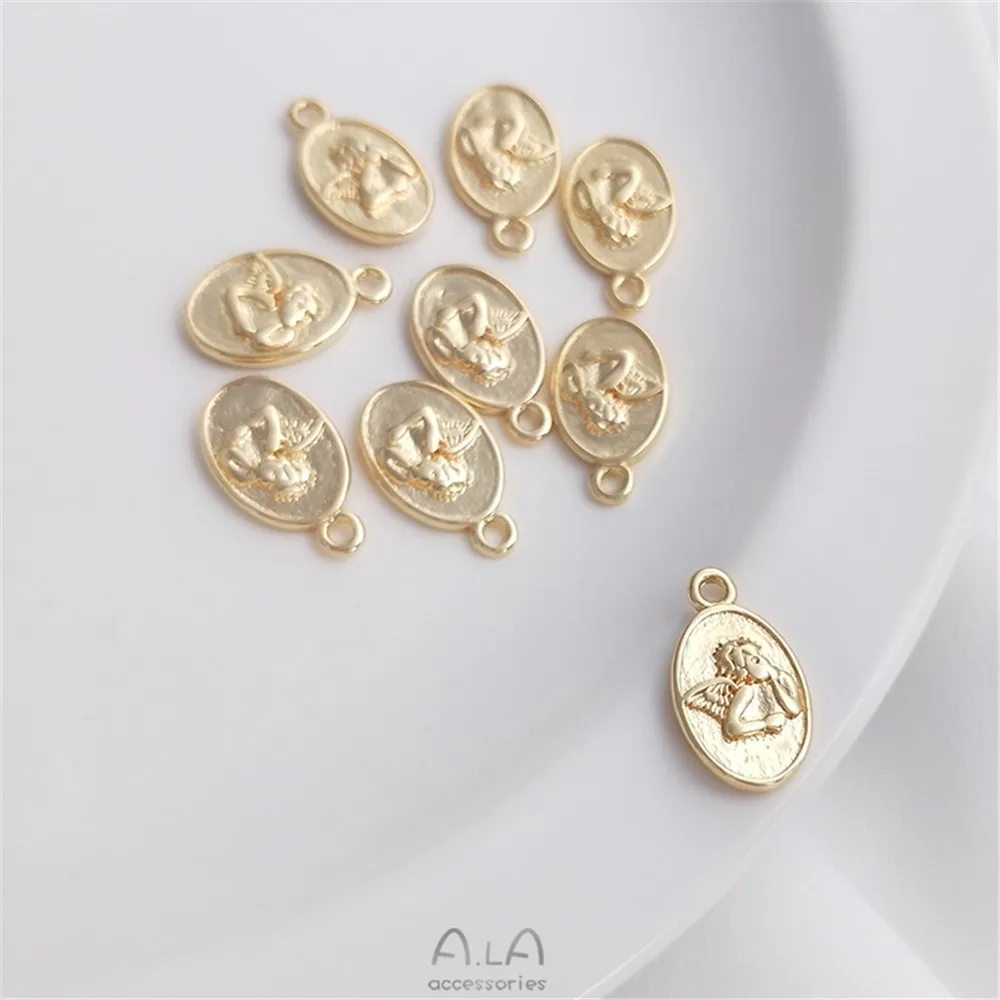 14K gold color retro European style angel oval tag handmade DIY bracelet necklace pendant 
14K gold color retro European style angel oval tag handmade DIY bracelet necklace pendant