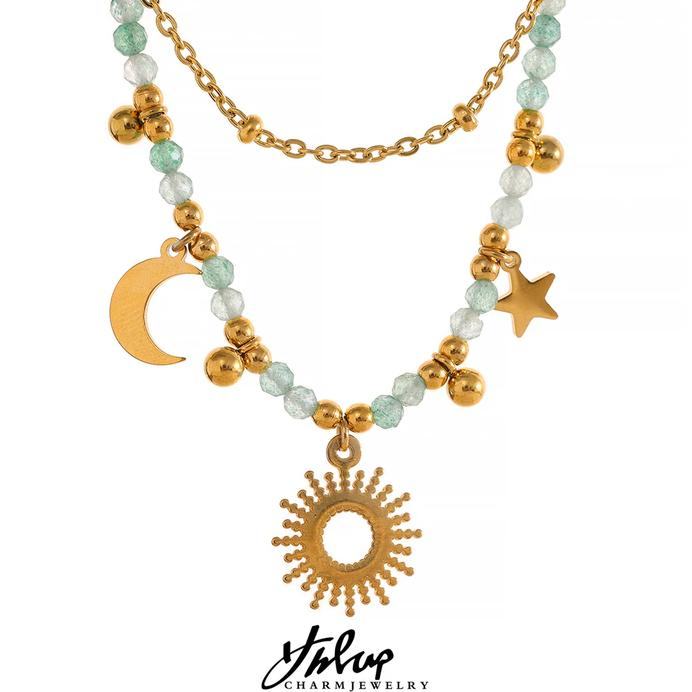 Yhpup Natural Stone Beads Handmade Double Chain Layered Stainless Steel France Necklace Charm 18k Gold Plated Jewelry Waterproof
Yhpup Natural Stone Beads Handmade Double Chain Layered Stainless Steel France Necklace Charm 18k Gold Plated Jewelry Waterproof