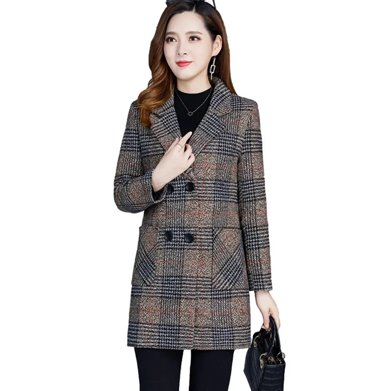 Blended Wool Coat Women Plaid Jacket Autumn Winter Mid-Long Slim Coats Ladies Double Breasted Elegant Woolen Outerwear Fashion
Blended Wool Coat Women Plaid Jacket Autumn Winter Mid-Long Slim Coats Ladies Double Breasted Elegant Woolen Outerwear Fashion