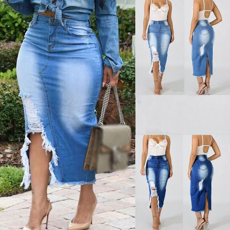 Vintage Blue Irregular High Waist Ripped Split Denim Skirt 2022 Spring Summer New Trendy High Waist Bodycon Elegant Maxi Skirts
Vintage Blue Irregular High Waist Ripped Split Denim Skirt 2022 Spring Summer New Trendy High Waist Bodycon Elegant Maxi Skirts