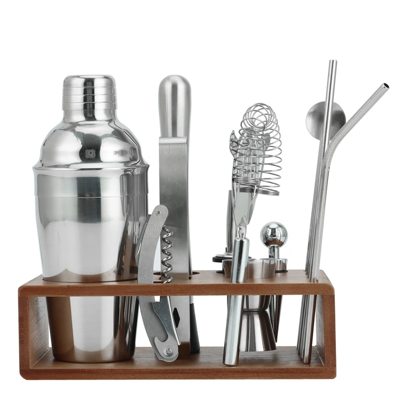 

HOT-13 Piece Barware Tool Sets, Professional Cocktail Shakers Set Stainless Steel Bar Tools With Bamboo Stand