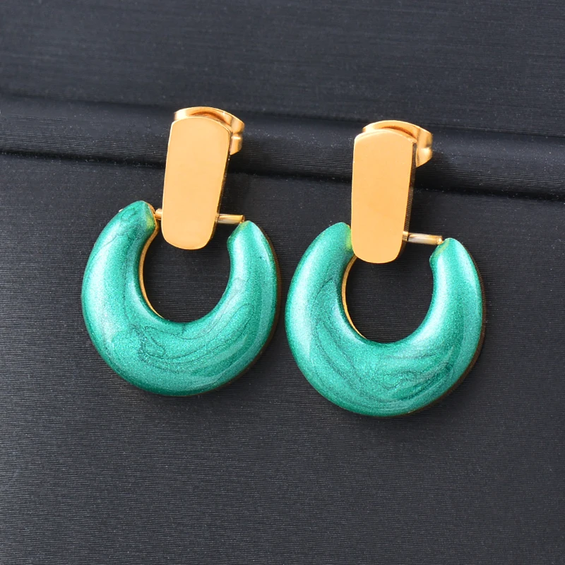 Stainless Steel Green Black White Enamel Round Circle Stud Earrings Women Fashion Jewelry 
Stainless Steel Green Black White Enamel Round Circle Stud Earrings Women Fashion Jewelry