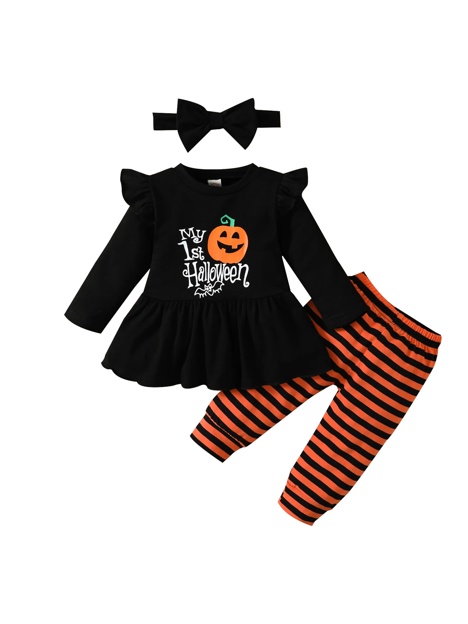 Newborn Baby Girl My First Halloween Outfit Ruffle Long Sleeve Dress Top Striped Pants With Headband Clothes Set
Newborn Baby Girl My First Halloween Outfit Ruffle Long Sleeve Dress Top Striped Pants With Headband Clothes Set
