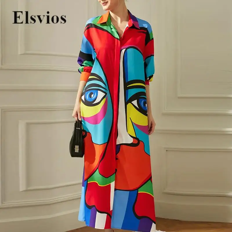 Летнее повседневное женское Свободное длинное платье, винтажное модное платье-рубашка с абстрактным принтом, Пляжное платье, элегантное женское платье с отложным воротником
Летнее повседневное женское Свободное длинное платье, винтажное модное платье-рубашка с абстрактным принтом, Пляжное платье, элегантное женское платье с отложным воротником