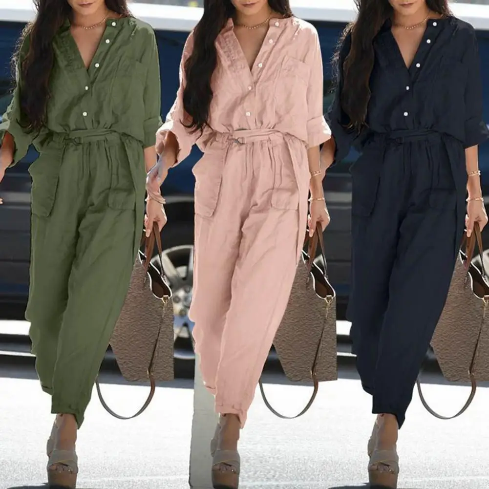 V-neck Buttons Closure Belt Women Jumpsuit Women Casual 3/4 Sleeve Solid Color Cargo Jumpsuit Ladies Outfit Female Work Overalls
V-neck Buttons Closure Belt Women Jumpsuit Women Casual 3/4 Sleeve Solid Color Cargo Jumpsuit Ladies Outfit Female Work Overalls