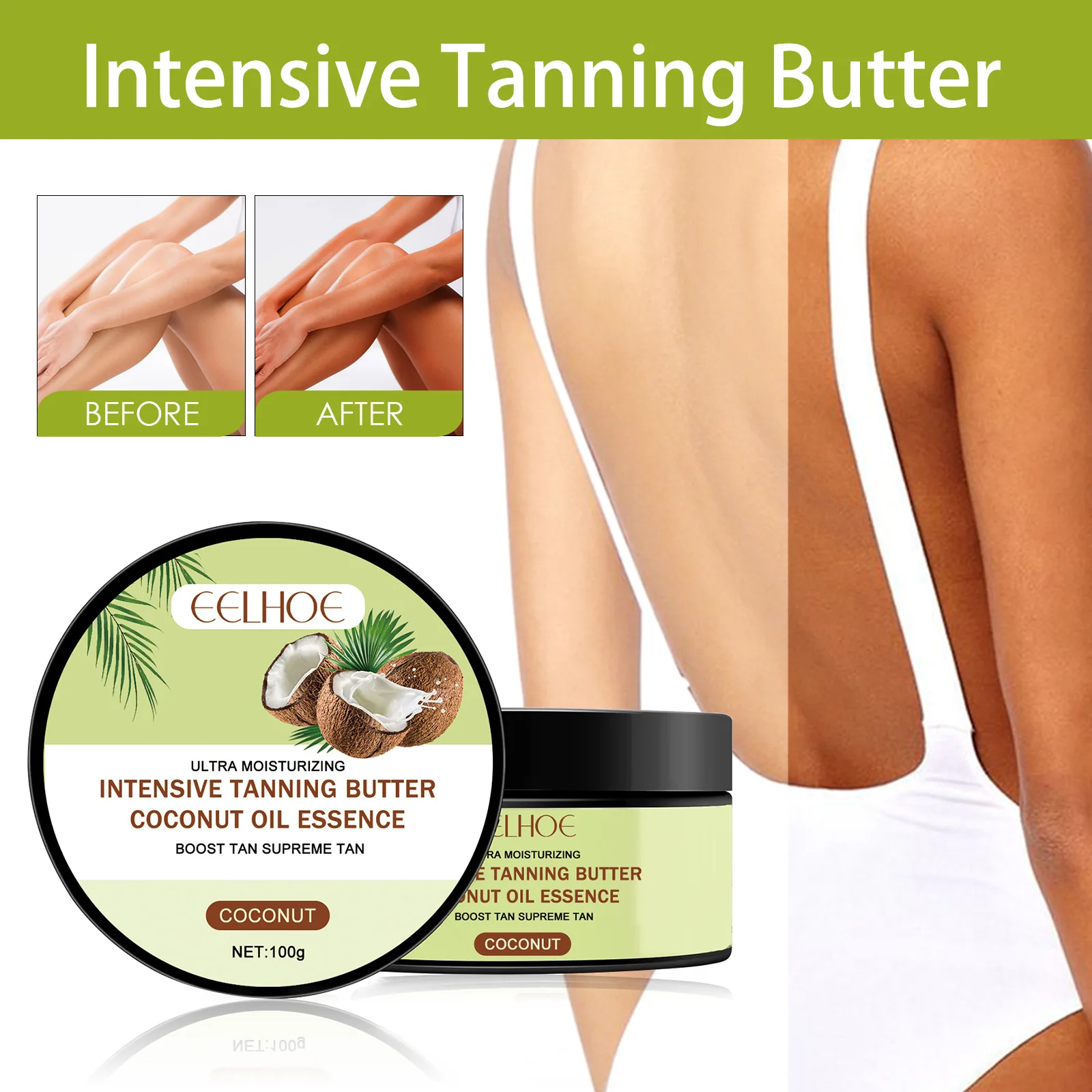 

100g Tanning Cream Coconut Oil Essence Outdoor Sunbathing Boost Tan Create Bronzed Skin Moisturizing Intensive Tanner Butter