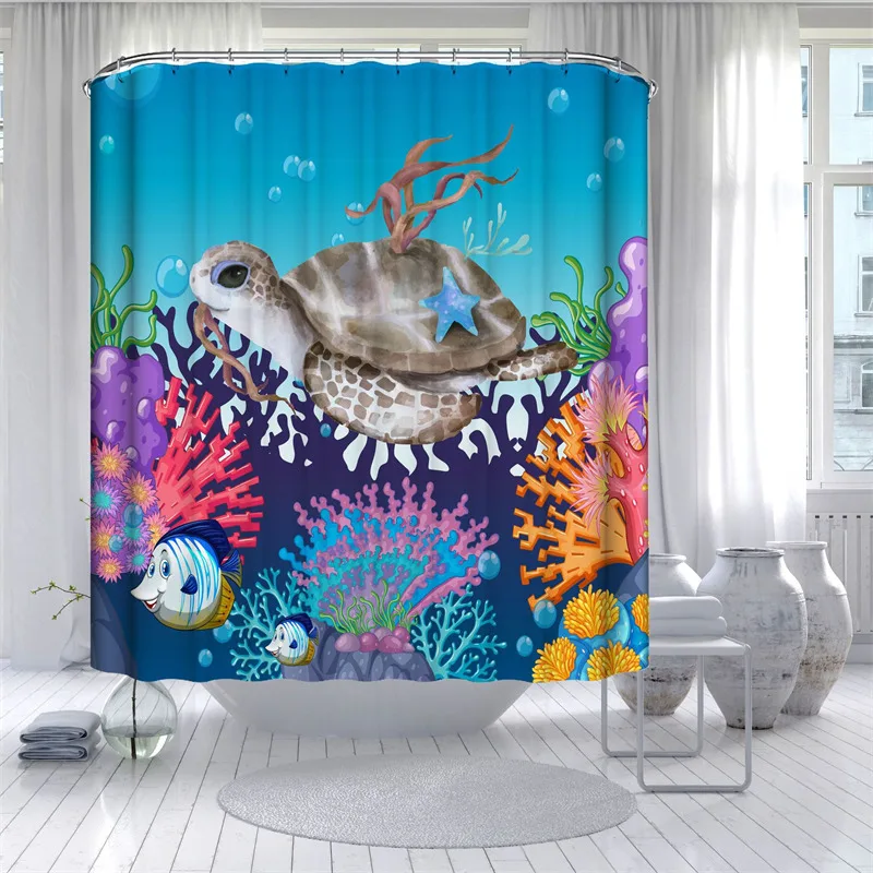 

Colorful Sea Turtle Shower Curtain Waterproof Print Bath Mat Set Toilet Rugs High Quality Anti-slip Carpets Bathroom Decorative